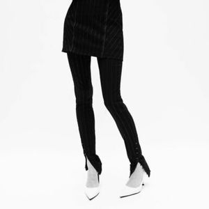Zara High Waist Pinstriped Split Button Hem Leggings